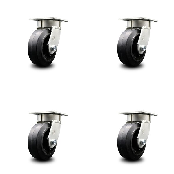 Service Caster 5 Inch Kingpinless Rubber on Steel Wheel Swivel Top Plate Caster SCC, 4PK SCC-KP30S520-RSR-4 - main